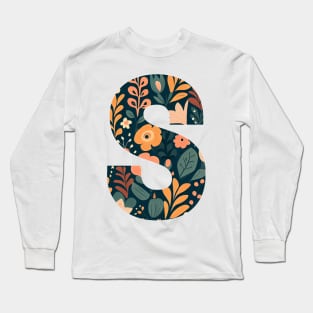 Whimsical Floral Letter S Long Sleeve T-Shirt